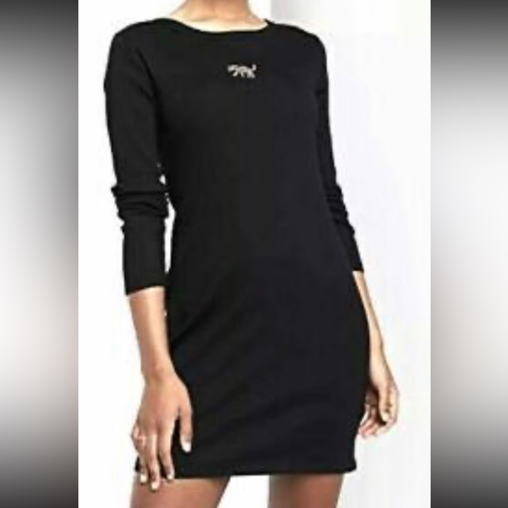 Wild Fable Leopard Appliqué Black Ribbed Stretch Bodycon Long Sleeve Dress, sz M